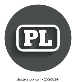 Polish language sign icon. PL translation symbol with frame. Circle flat button with shadow. Modern UI website navigation. Vector