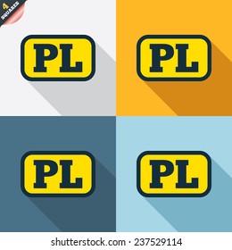 Polish language sign icon. PL translation symbol with frame. Four squares. Colored Flat design buttons. Vector