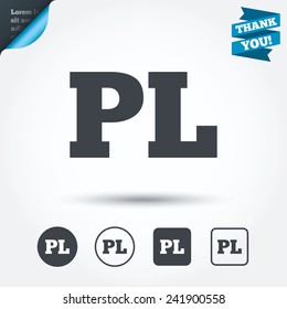 Polish language sign icon. PL translation symbol. Circle and square buttons. Flat design set. Thank you ribbon. Vector
