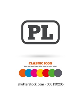 Polish language sign icon. PL translation symbol with frame. Classic flat icon. Colored circles. Vector