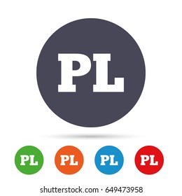 Polish language sign icon. PL translation symbol. Round colourful buttons with flat icons. Vector