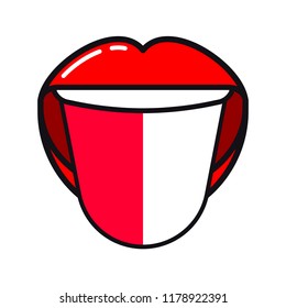 Polish language tongue with flag Poland open woman smile mouth flat icon