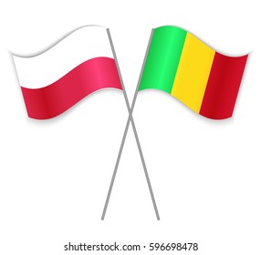Polish and Malian crossed flags. Poland combined with Mali isolated on white. Language learning, international business or travel concept.