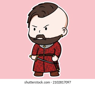Polish Medieval Warrior Stand with Sword Cartoon illustration