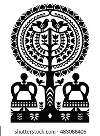 Polish monochrome folk art pattern Wycinanki Kurpiowskie - Kurpie Papercuts