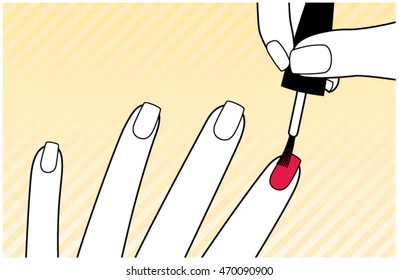 Polish nails. Manicure step. Vector illustration.