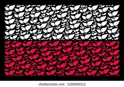 Polish National Flag concept constructed with floral leaves elements. Flat vector floral leaves symbols are arranged into conceptual Poland flag abstraction on a black background.