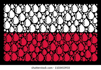 Polish National Flag concept made from drop pictograms. Flat vector drop symbols are combined into geometric Polish flag illustration on a black background.