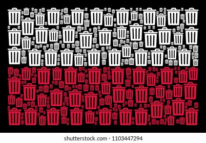 Polish National Flag concept organized with trash bin elements. Flat vector trash bin icons are combined into conceptual Poland flag pattern on a black background.