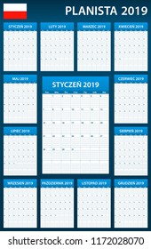 Polish Planner blank for 2019. Scheduler, agenda or diary template. Week starts on Monday