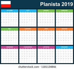 Polish Planner blank for 2019. Scheduler, agenda or diary template. Week starts on Monday