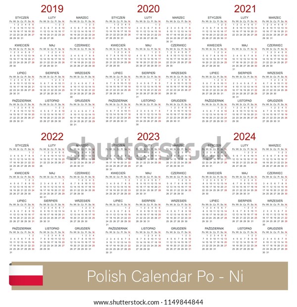 Polish Planning Calendar 2019 2024 Week Stock Vector Royalty Free 1149844844