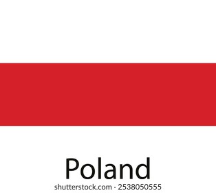 The Polish or Poland flag is a horizontal bicolor, with an upper white stripe and a lower red stripe.