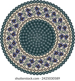 Polish round motif vector pattern with flowers and leaves