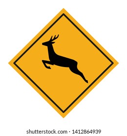 Polish sign warning about wild animals like deer crossing the road.