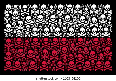 Polish State Flag composition organized from death skull design elements. Flat vector death skull icons are organized into geometric Polish flag abstraction on a black background.