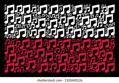 Polish State Flag concept formed of music notes elements. Flat vector music notes icons are combined into geometric Polish flag illustration on a black background.