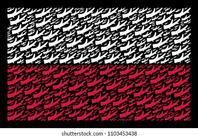 Polish State Flag mosaic composed from firewood elements. Flat vector firewood symbols are combined into conceptual Poland flag abstraction on a black background.