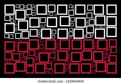 Polish State Flag mosaic organized from contour square elements. Flat vector contour square icons are organized into conceptual Polish flag abstraction on a black background.