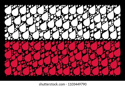 Polish State Flag pattern constructed of plant leaf design elements. Flat vector plant leaf icons are organized into geometric Poland flag pattern on a black background.