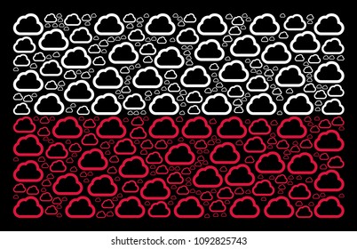 Polish State Flag pattern done of cloud elements. Flat vector cloud icons are composed into mosaic Poland flag composition on a black background. Designed for political and patriotic applications.