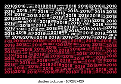 Polish State Flag pattern done from 2018 year text design elements. Flat vector 2018 year text icons are arranged into conceptual Poland flag composition on a black background.