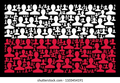 Polish State Flag pattern done with customer elements. Flat vector customer symbols are arranged into mosaic Polish flag pattern on a black background. Designed for political and patriotic agitation.