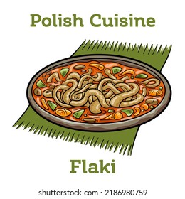 Polish stew flaki with vegetables close-up in a bowl. 