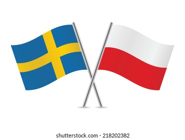Polish and Swedish flags. Vector illustration.