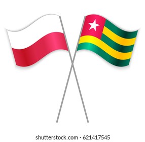 Polish and Togolese crossed flags. Poland combined with Togo isolated on white. Language learning, international business or travel concept.