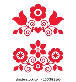 Polish traditional folk art vector design elements with flowers perfect for greeting card or wedding invitation. Retro Slavic pattern set inspired by floral embroidery Lachy Sadeckie from in Poland