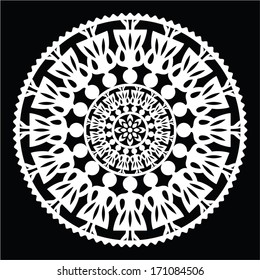 Polish traditional folk pattern in circle with women on black background