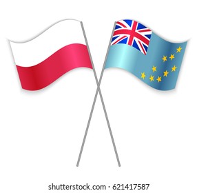 Polish and Tuvaluan crossed flags. Poland combined with Tuvalu isolated on white. Language learning, international business or travel concept.