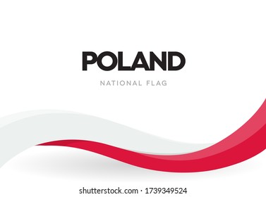 Polish waving flag. Red and white ribbon illustration. Poland national independence day banner. The 11th of November holiday poster.  Polish annual celebration. Isolated patriotic vector postcard. 