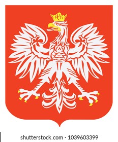 Polish white eagle on red. National emblem. Isolated on white background.