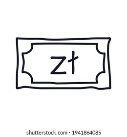Polish zloty banknote doodle logo icon sign Money currency symbol Hand drawn sketch Economical design Cartoon game style Fashion print clothes apparel greeting invitation card cover flyer poster ad