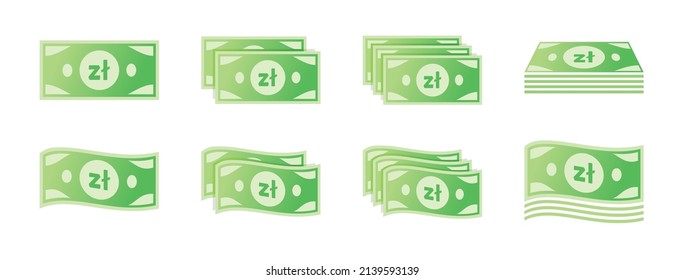 Polish Zloty Banknote Icon Set