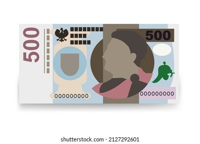 Polish Zloty Vector Illustration. Poland money set bundle banknotes. Paper money 500 PLN. Flat style. Isolated on white background. Simple minimal design.