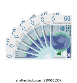 Polish Zloty Vector Illustration. Poland money set bundle banknotes. Paper money 50 PLN. Flat style. Isolated on white background. Simple minimal design.