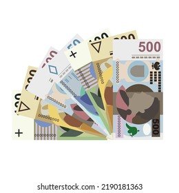 Polish Zloty Vector Illustration. Poland money set bundle banknotes. Paper money 50, 100, 200, 500 PLN. Flat style. Isolated on white background. Simple minimal design.