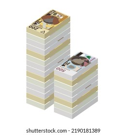 Polish Zloty Vector Illustration. Poland money set bundle banknotes. Paper money 50, 100, 200, 500 PLN. Flat style. Isolated on white background. Simple minimal design.