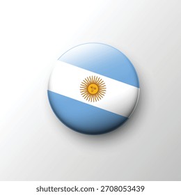 Eine polierte 3D Argentinien Fahne Knopf mit den ikonischen himmelblauen und weißen Streifen mit dem goldenen Sonnenemblem. Perfekt für kulturelle Grafiken, Reisethemen, Bildung und Symbole der Benutzeroberfläche.