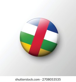 Un Botón pulido en 3D de la bandera de la República Centroafricana con su icónica franja roja de Vertical y bandas Horizontales multicolor.
