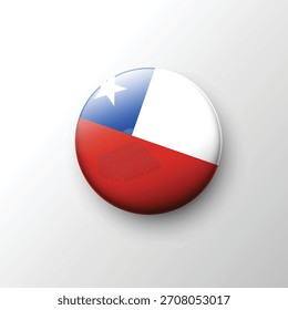 Un Botón pulido en 3D de la bandera chilena con su cantón azul con una estrella blanca y un diseño rojo-blanco limpio.