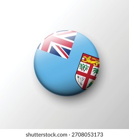 Ein polierter 3D-Button der Fidschi-Flagge mit dem himmelblauen Feld, Union Jack und detailliertem Schild-Emblem.
