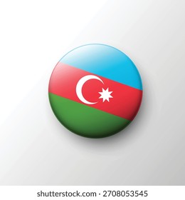 A polished 3D button showing the Azerbaijan flag with its blue, red, and green stripes, plus the white crescent and star. Great for cultural design, global themes, education, and travel visuals.