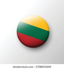 Una insignia circular en 3D pulida que muestra la bandera de Lituania con sus bandas Horizontales amarillas, verdes y rojas en un acabado brillante suave.
