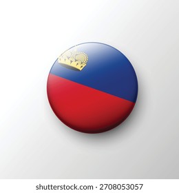 Un emblema redondo en 3D pulido con la bandera de Liechtenstein con sus mitades azul y rojo profundo y un detalle de corona dorada en la esquina superior.