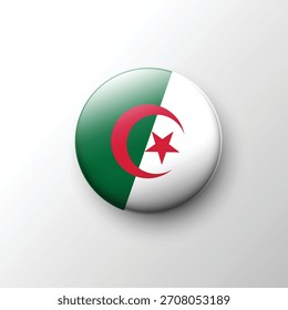 A polished 3D spherical button of the Algeria flag showing the green and white halves with the red crescent and star.