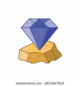 A polished blue diamond gemstone resting on a natural rock